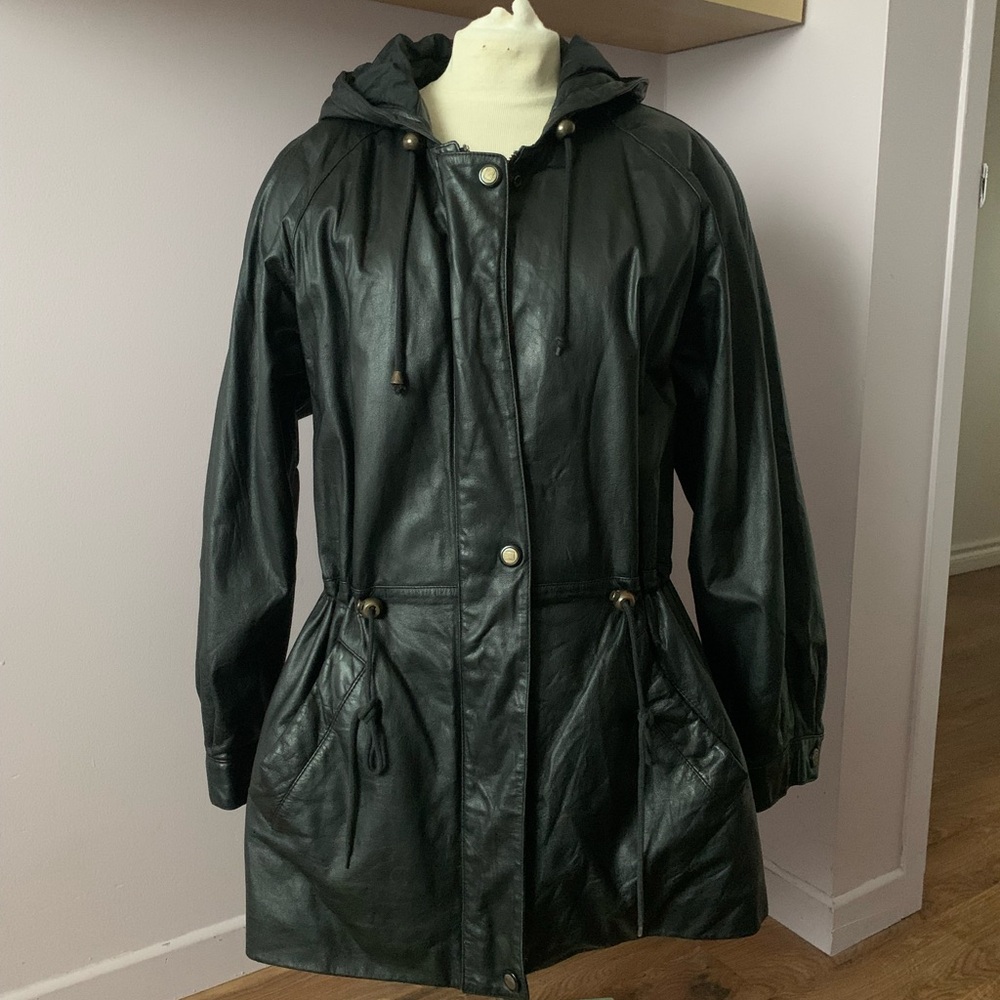 Vintage Black Hooded leather Jacket